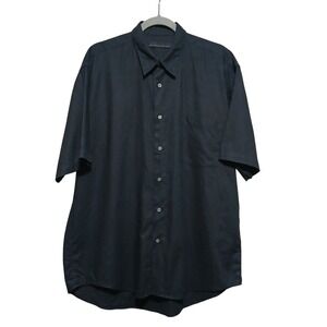 Metropolitan View Mens Linen Blend Short Sleeve Button Down Shirt Navy Blue M